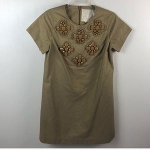 EUC Anthropologie Olive & Gold Embellished Dress